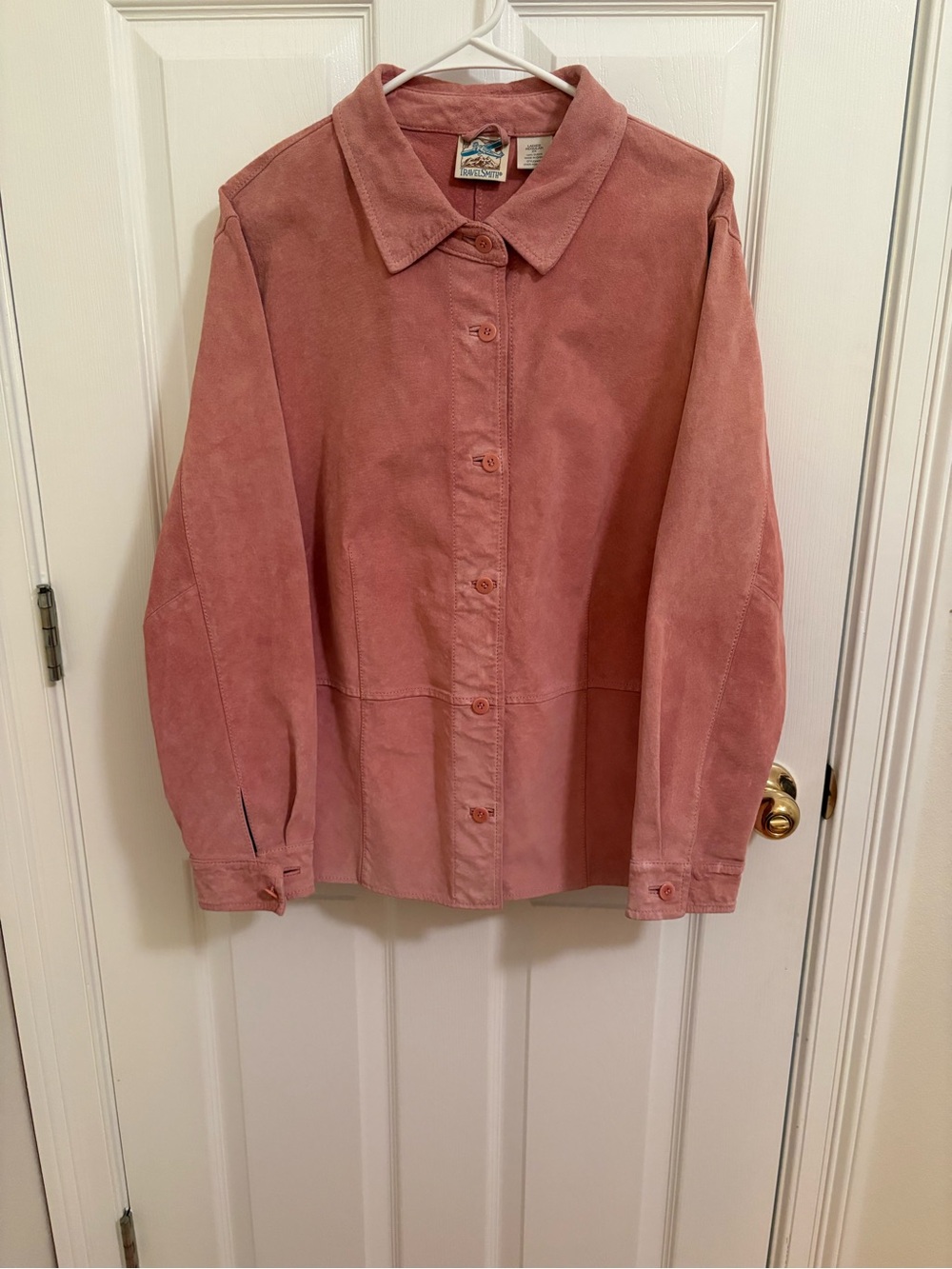 Vintage TravelSmith Womens 2X Pink Suede Leather Shirt Jacket Shacket Y2K